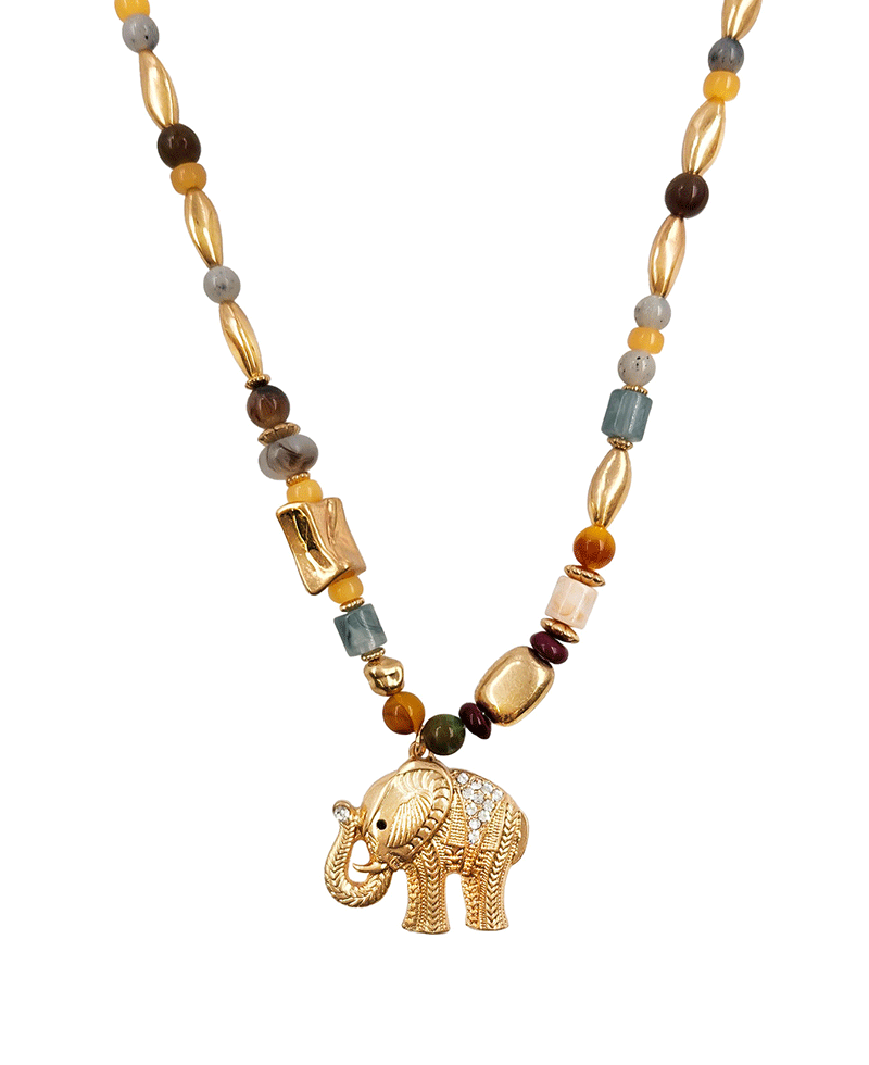 Multi Bead w/ Elephant Short Necklace