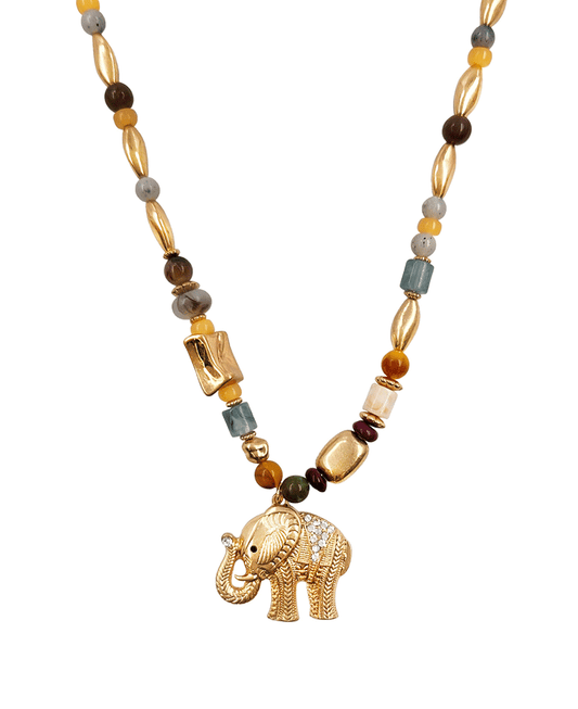 Multi Bead w/ Elephant Short Necklace