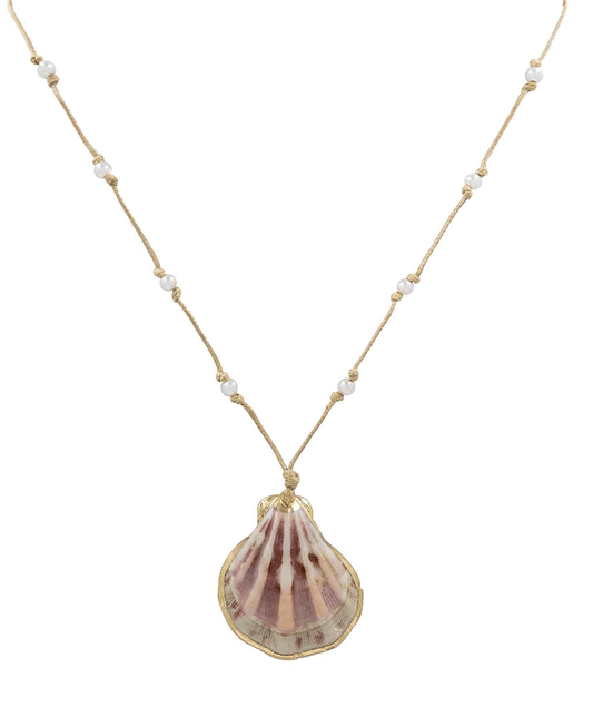 Shell Pendant Corded Strand Accented w/ Small Pearls Necklace