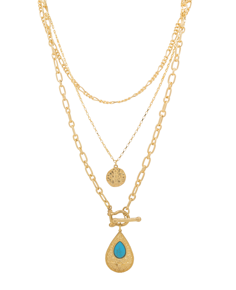 Multi Layered Toggle Clasp & Plated Teardrop Necklace