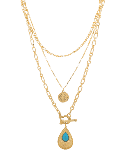 Multi Layered Toggle Clasp & Plated Teardrop Necklace