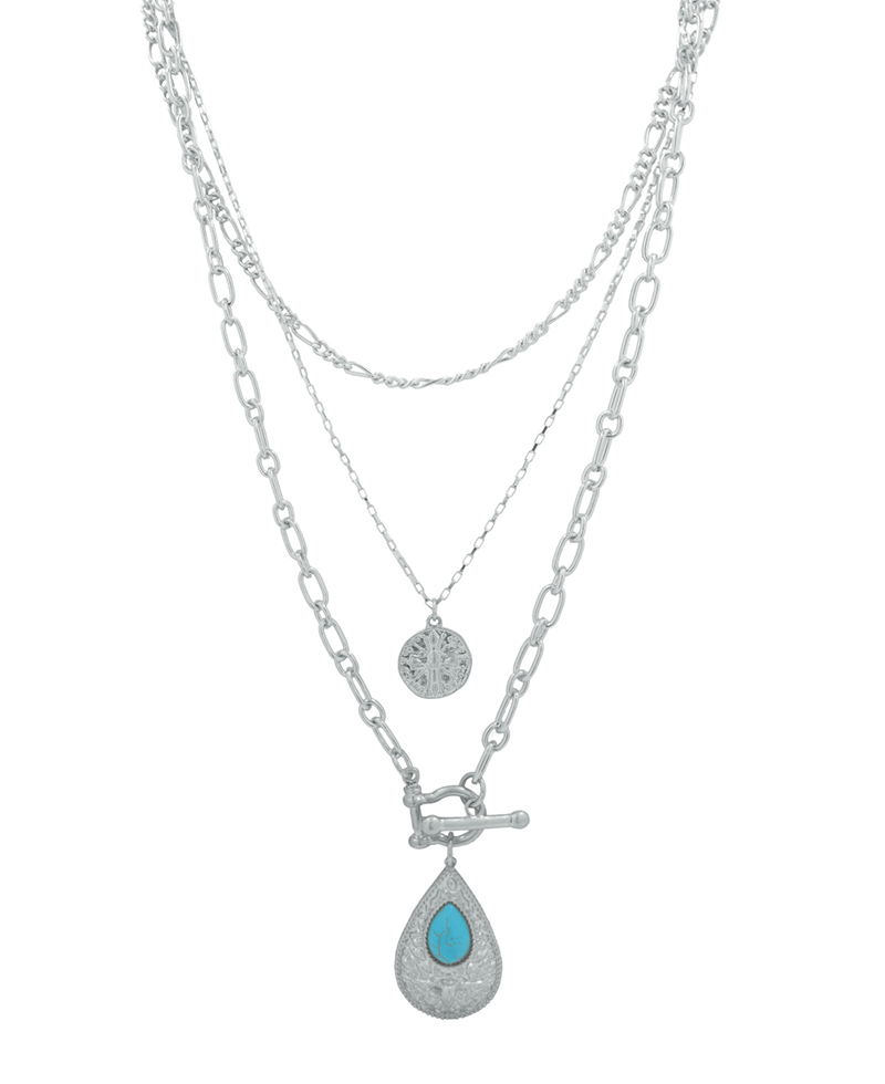 Multi Layered Toggle Clasp & Plated Teardrop Necklace