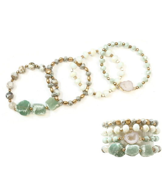 Stone & Glass Beaded Stackable Bracelet