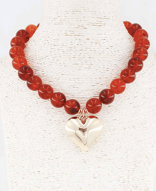 Puffy Heart Marble Bead Necklace