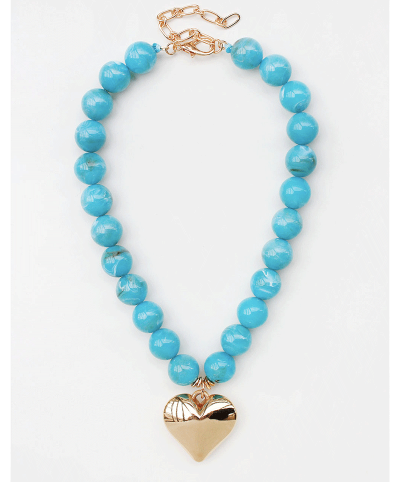 Puffy Heart Marble Bead Necklace