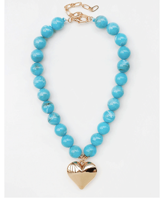 Puffy Heart Marble Bead Necklace