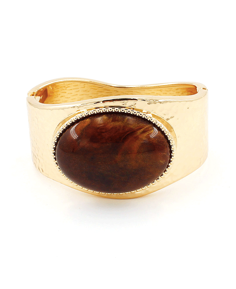 Large Oval Stone Wide Cuff Bracelet