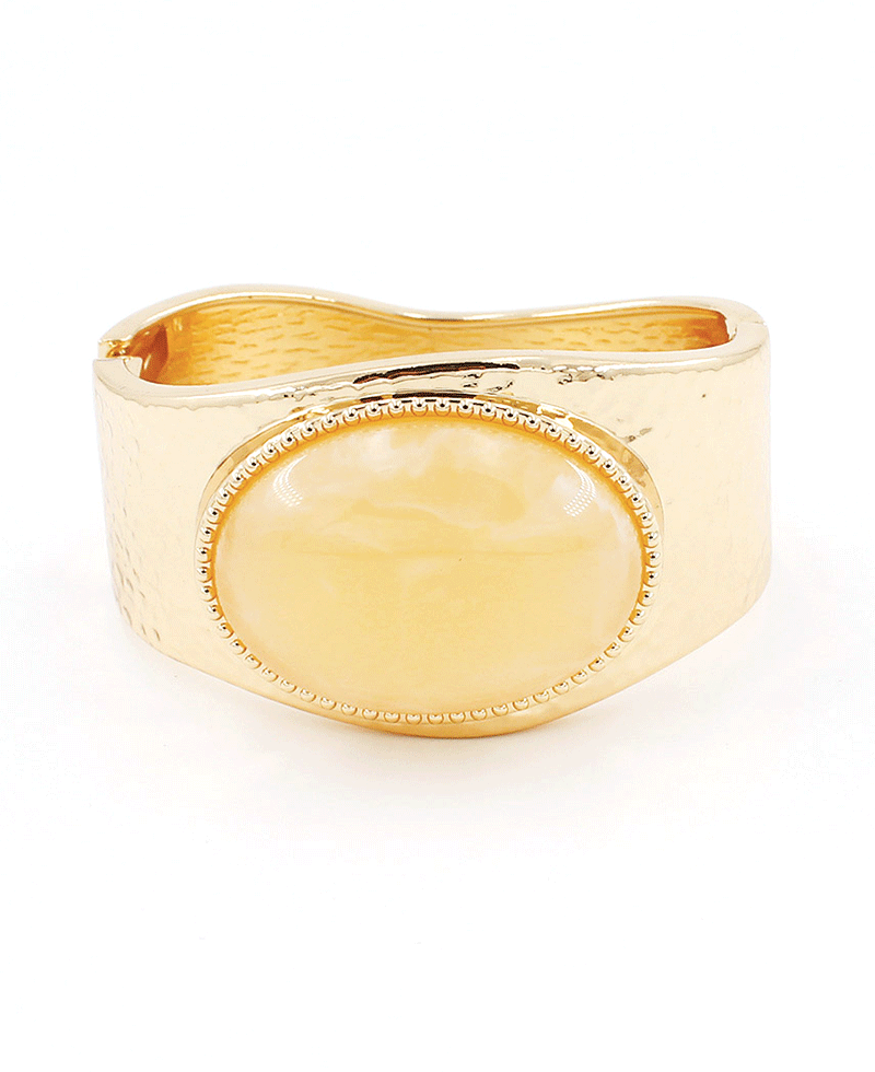 Large Oval Stone Wide Cuff Bracelet