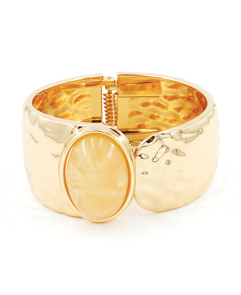 Oval Stone Wide Cuff Bracelet