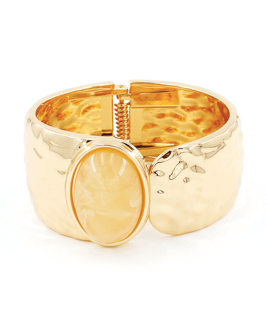 Oval Stone Wide Cuff Bracelet