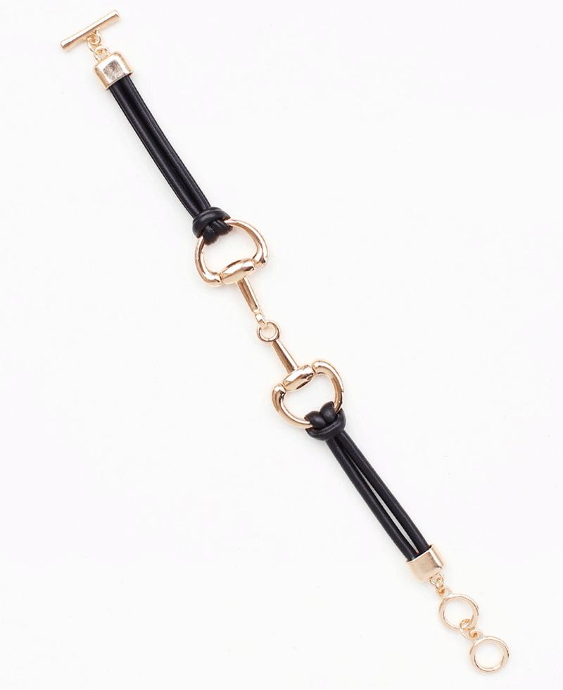 Horsebit Double Strand Leather Cord Bracelet