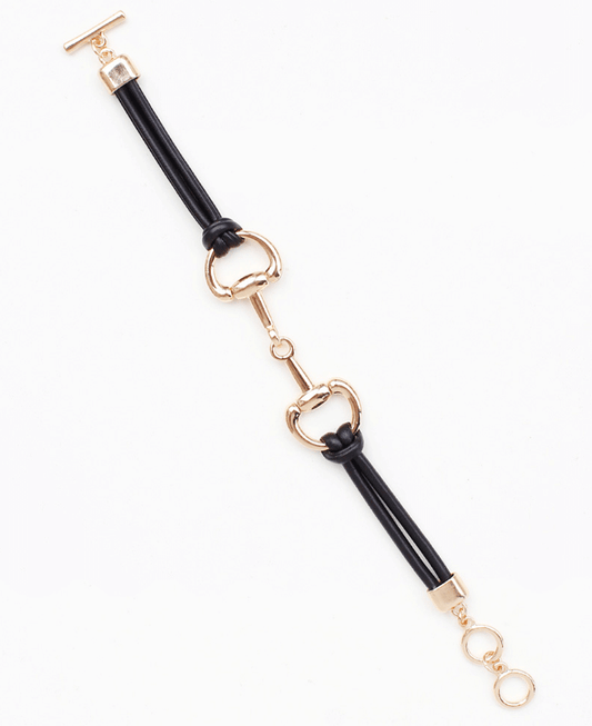 Horsebit Double Strand Leather Cord Bracelet