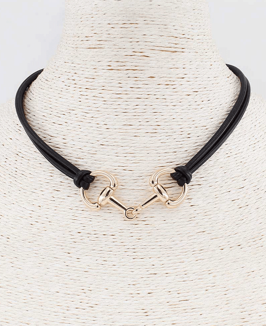 Horsebit Leather Cord Choker Necklace