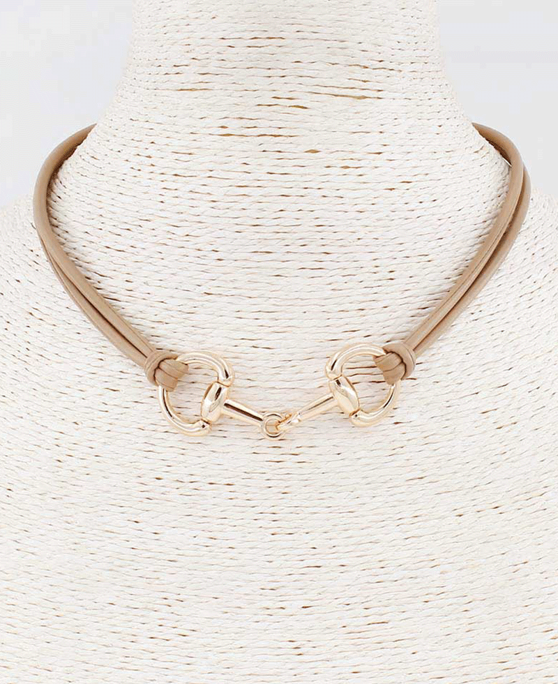 Horsebit Leather Cord Choker Necklace