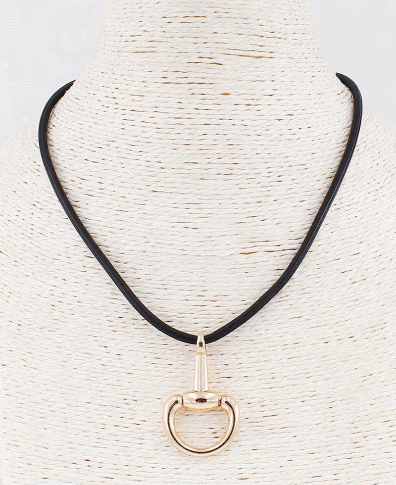 Horsebit Pendant Leather Cord Necklace