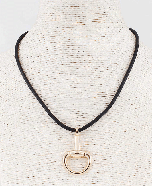 Horsebit Pendant Leather Cord Necklace