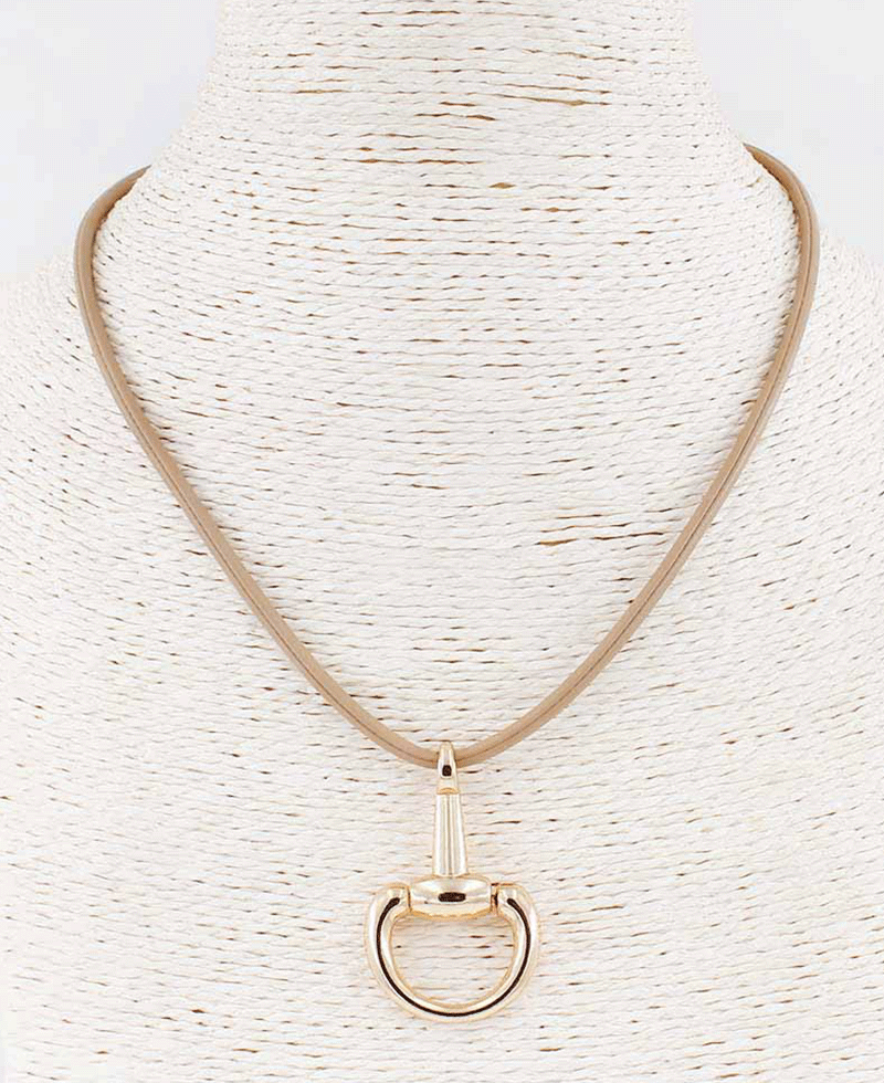 Horsebit Pendant Leather Cord Necklace