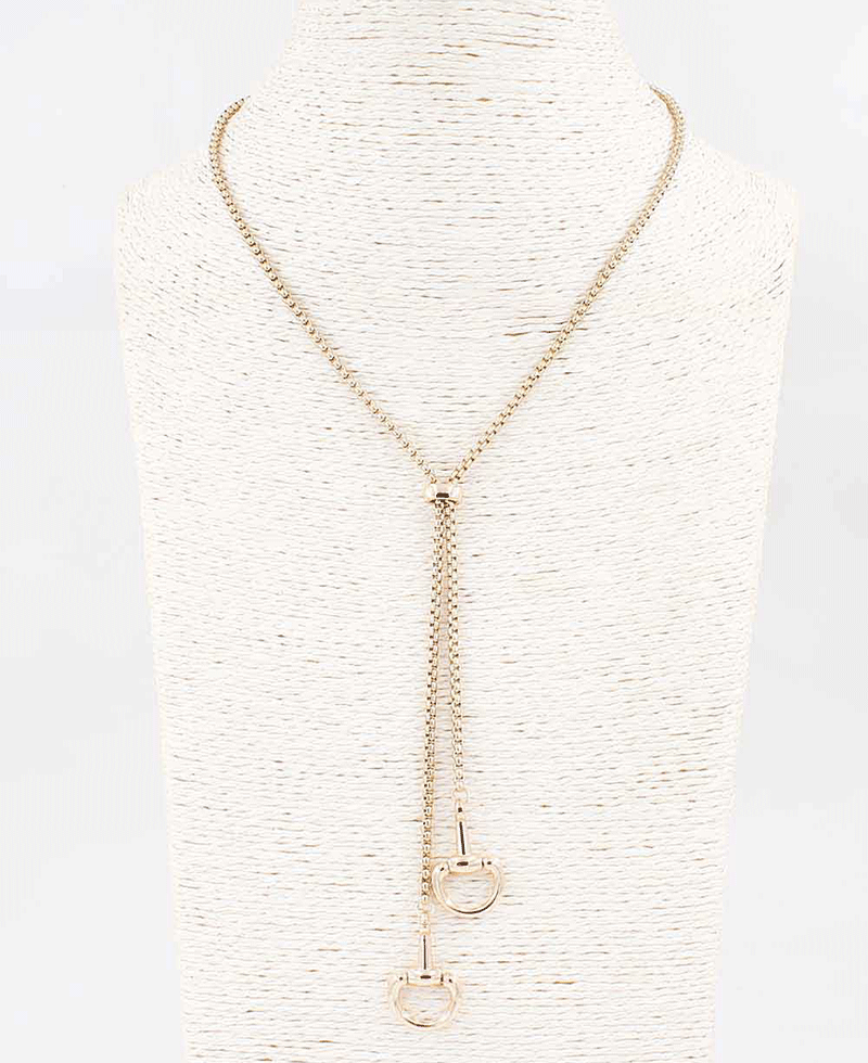Double Horsebit Drop Y Shape Chain Necklace