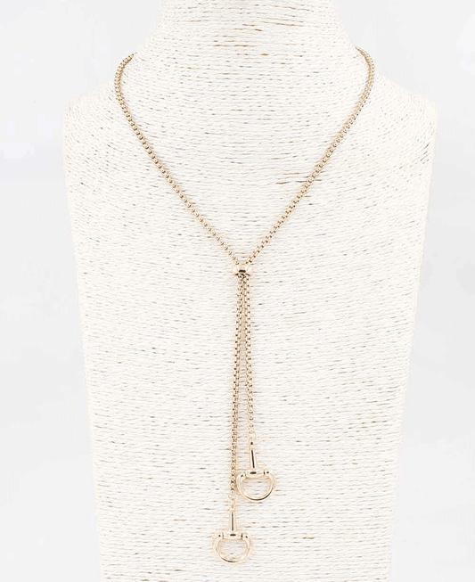 Double Horsebit Drop Y Shape Chain Necklace