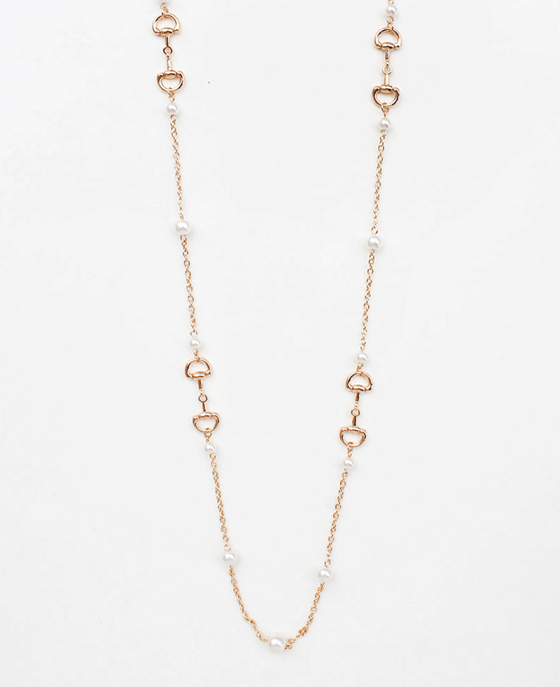 Horsebit & Pearl Station Necklace