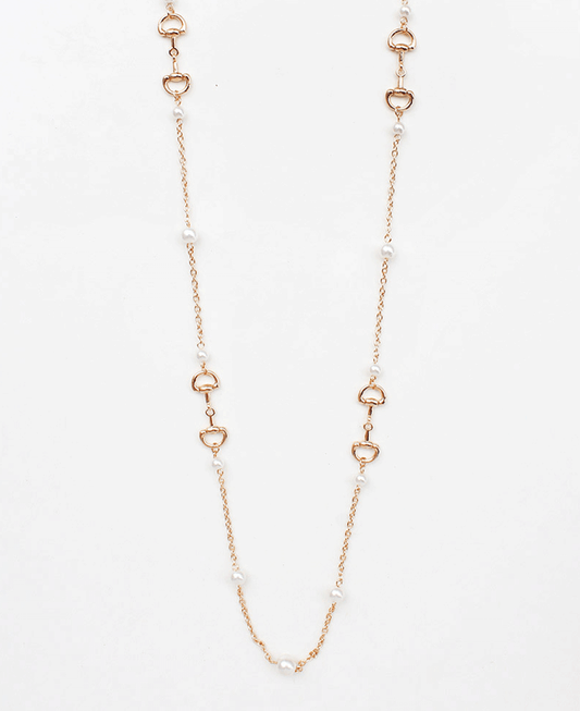 Horsebit & Pearl Station Necklace
