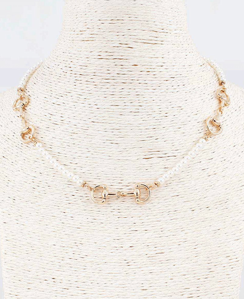 Triple Horsebit Pearl Necklace