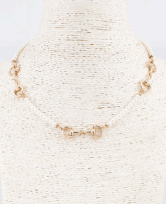 Triple Horsebit Pearl Necklace