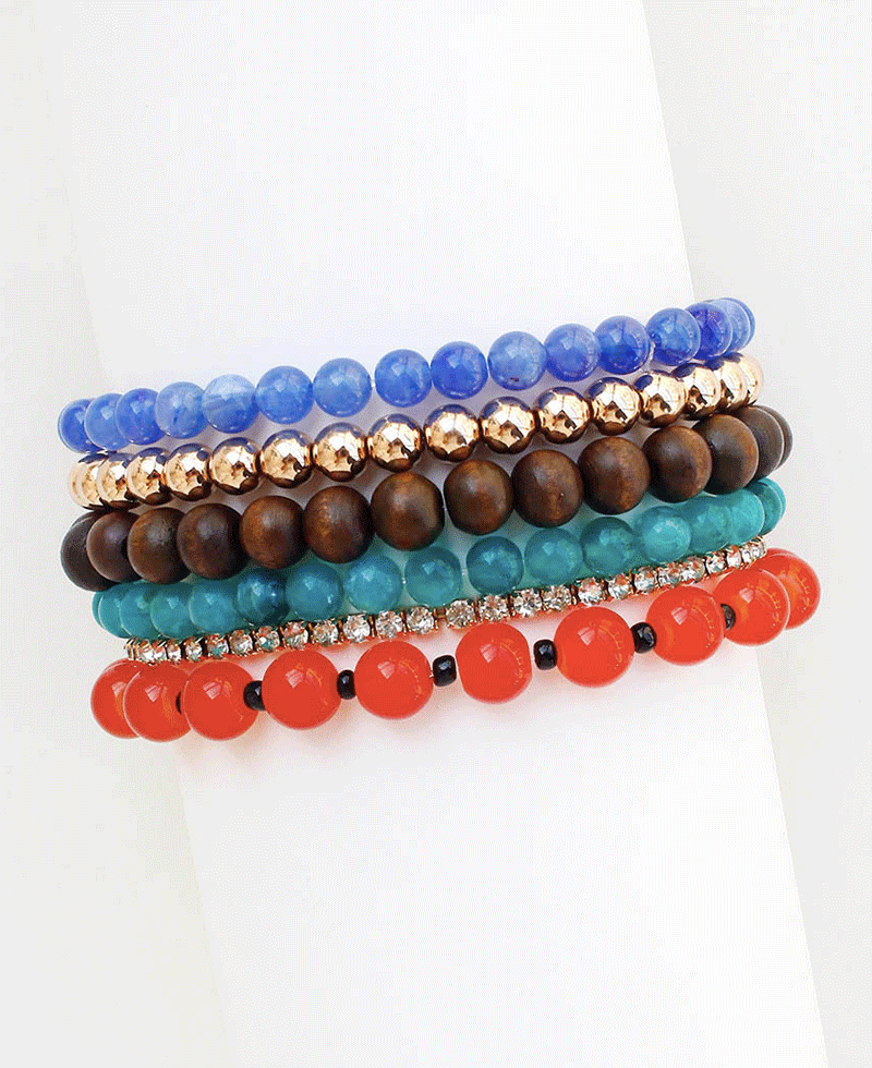 Multi Row Mixed Bead Stretch Bracelet