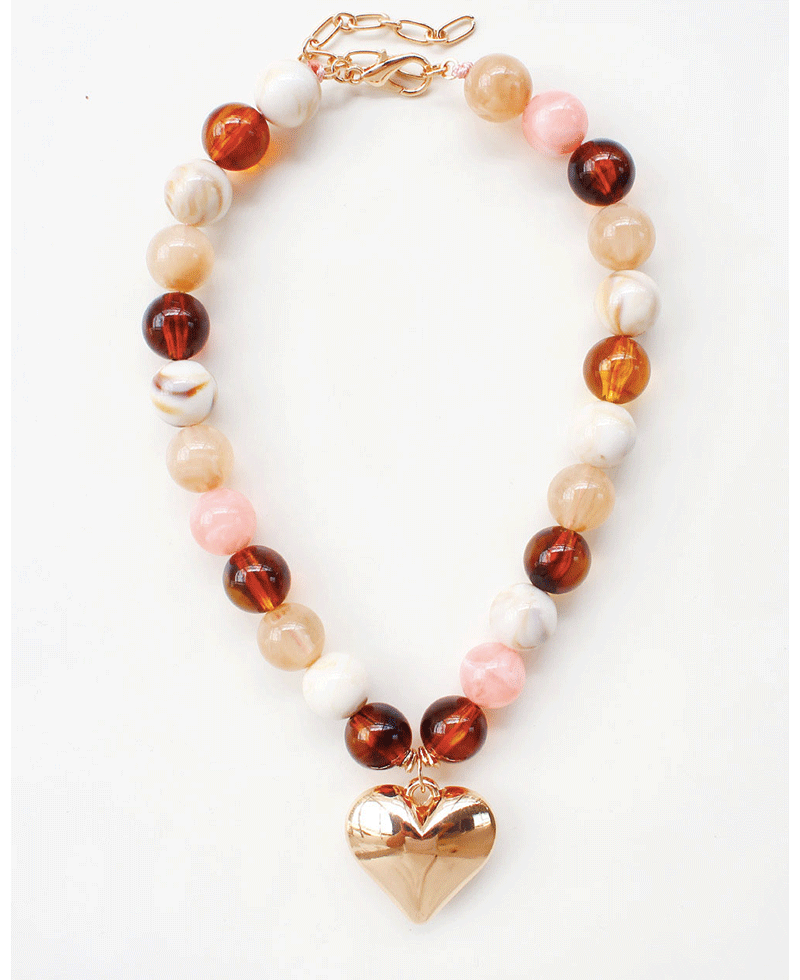 Multi Color Beaded Heart Charm Necklace
