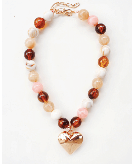 Multi Color Beaded Heart Charm Necklace