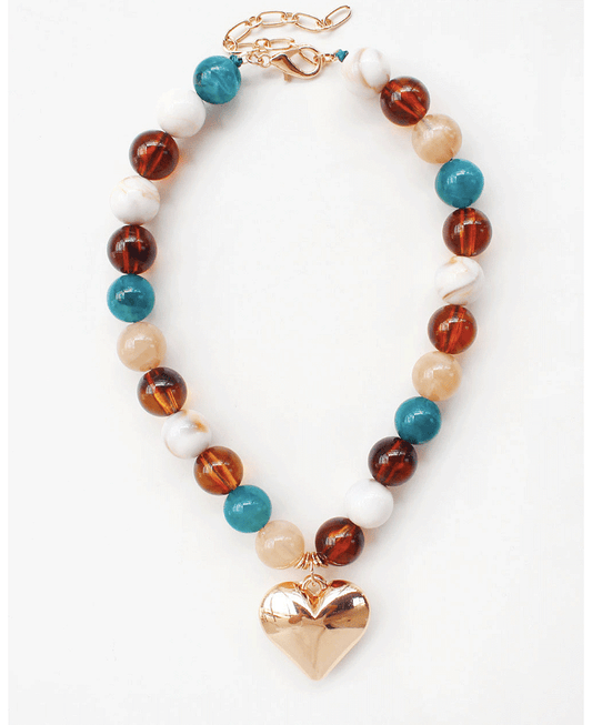 Multi Color Beaded Heart Charm Necklace