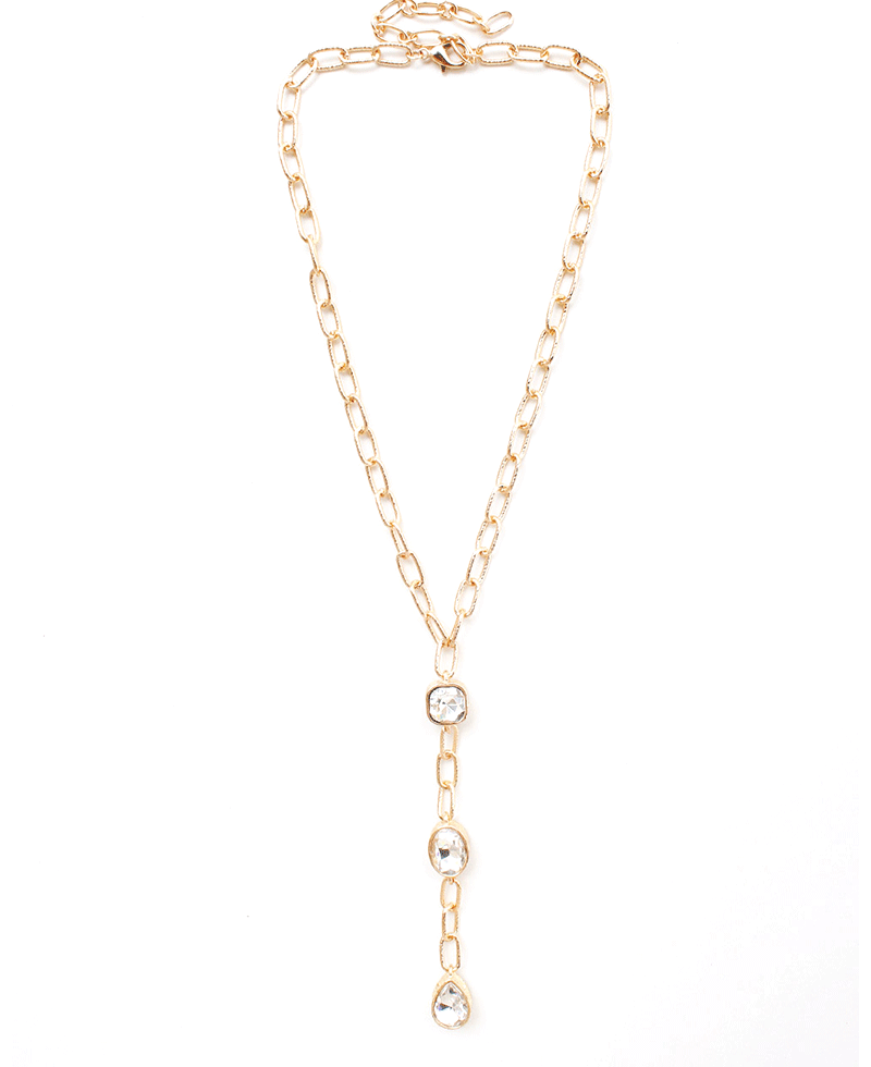 Mixed Shape Crystal Y Chain Necklace
